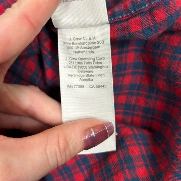 J.Crew Brushed Twill Plaid Button Down Shirt Red Navy Large Classic Fit Flannel - Picture 5 of 11
